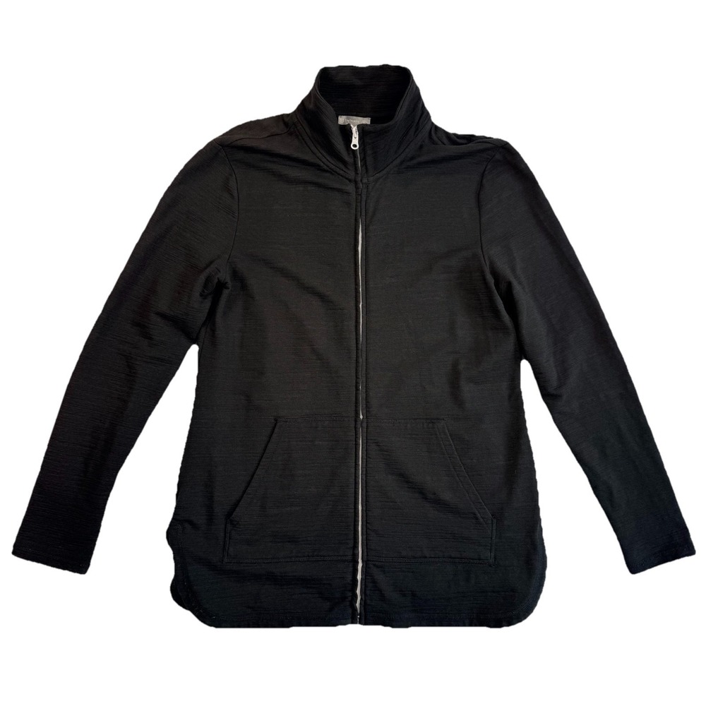 T by TALBOTS UPF 50+ Long Sleeve Full-zip Jacket, Black, Size M Pockets Modal